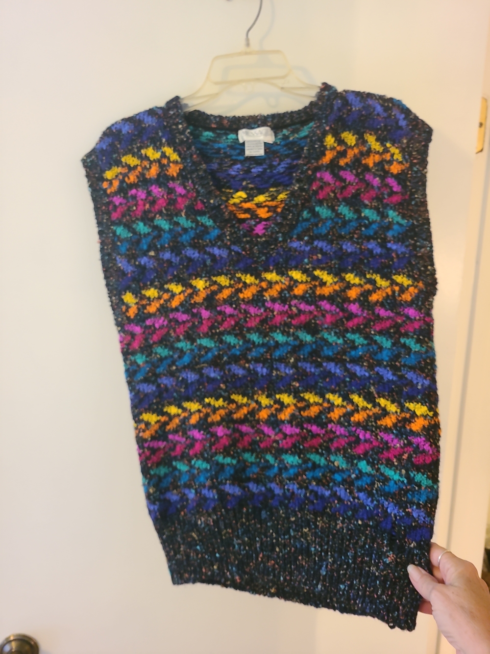Vintage 80s Messages Womens Rainbowcore Sweater Vest Grandmacore Retro
